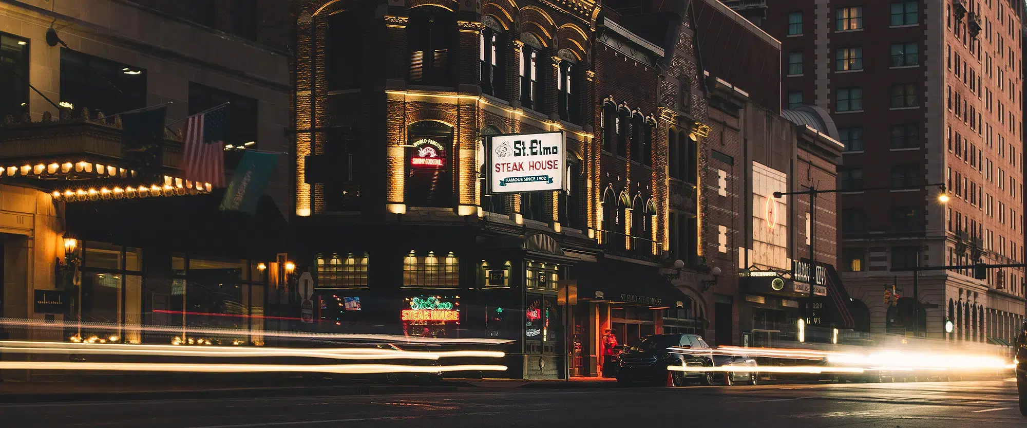 St. Elmo Steak House Exterior at night