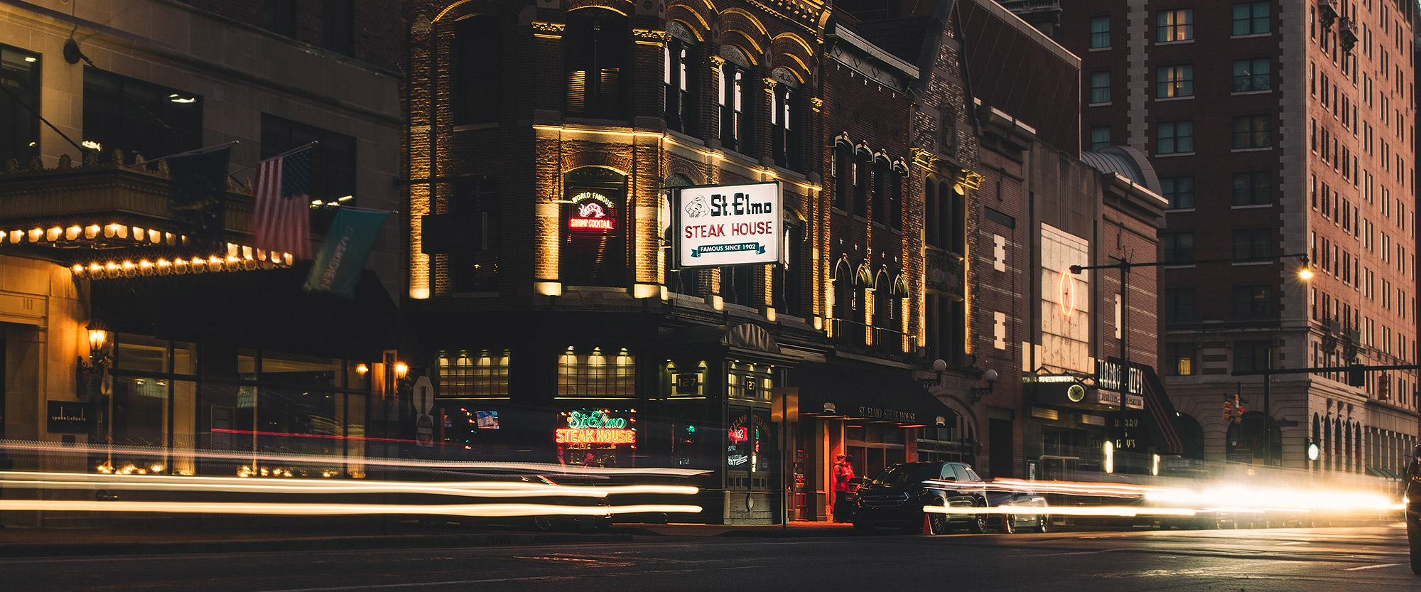 St. Elmo Steak House exterior at night